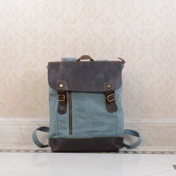 Canvas And Leather Zip Detail Backpack By EAZO