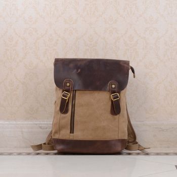 Canvas And Leather Zip Detail Backpack, 10 of 12