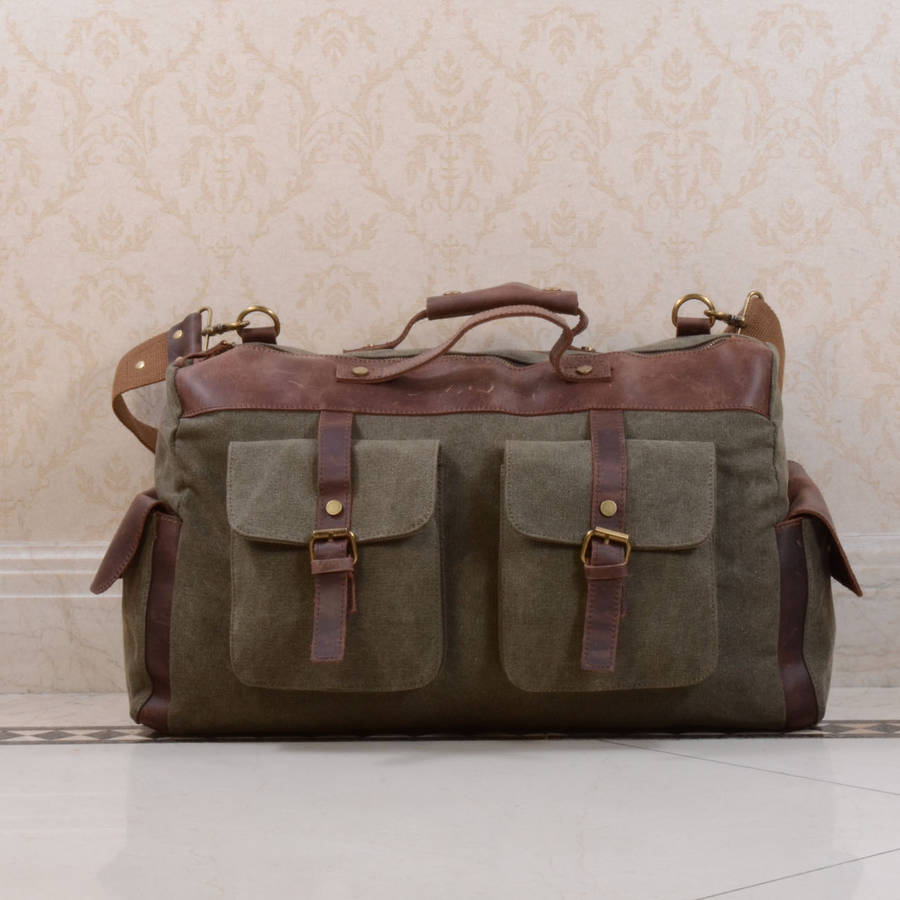canvas and leather military style holdall bag by eazo | 0