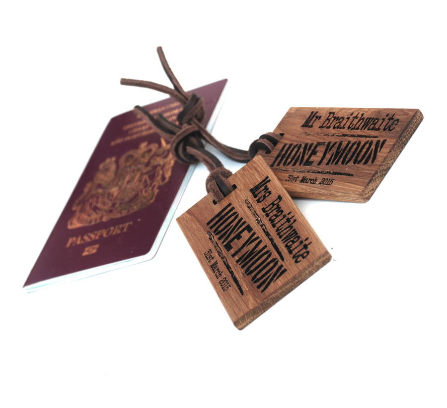 Personalised Pair Of Honeymoon Luggage Tags By Bespoke & Oak Co.