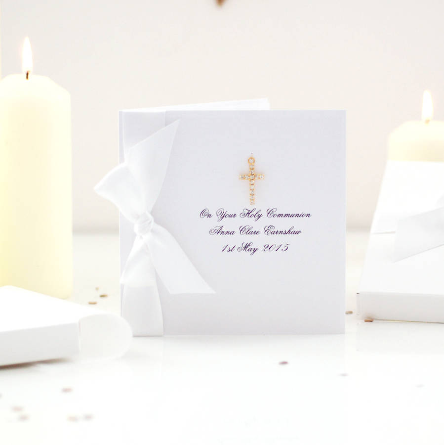 Gold Diamante Cross Personalised 1st Communion Card, 1 of 3