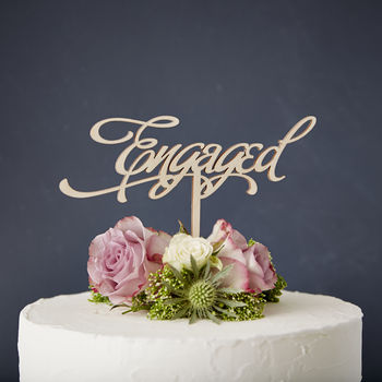 Elegant 'Engaged' Wooden Cake Topper, 3 of 4