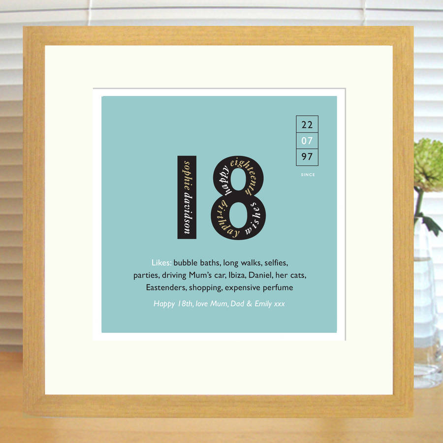 Personalised 18th Birthday Print With Mount By Designed 18th Birthday Print With Oak Frame In Mint