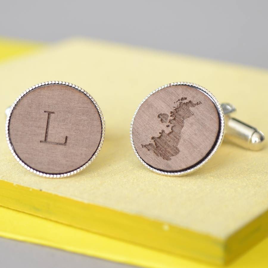 Image of Personalised Engraved Initial And Map Cufflinks