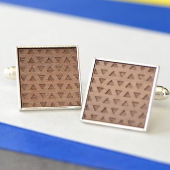 Geometric Triangle Engraved Wooden Cufflinks, 2 of 6
