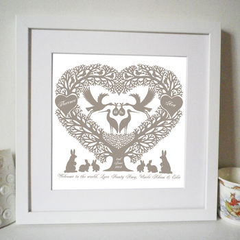 Personalised Baby Or Christening Stork Tree Heart Print, 3 of 9