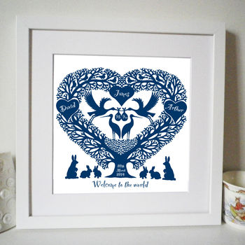 Personalised Baby Or Christening Stork Tree Heart Print, 4 of 9