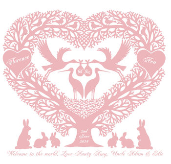 Personalised Baby Or Christening Stork Tree Heart Print, 6 of 9