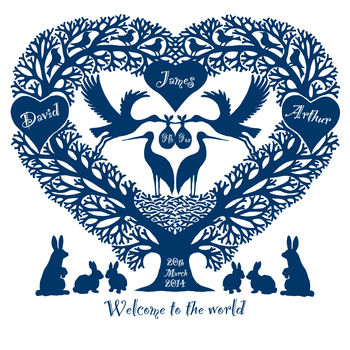 Personalised Baby Or Christening Stork Tree Heart Print, 7 of 9