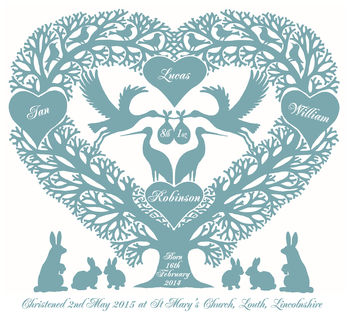 Personalised Baby Or Christening Stork Tree Heart Print, 8 of 9