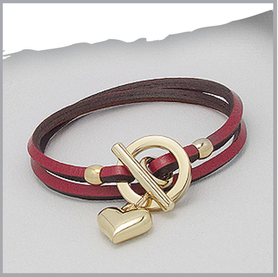 leather wrap around bracelet with gold heart by lovethelinks