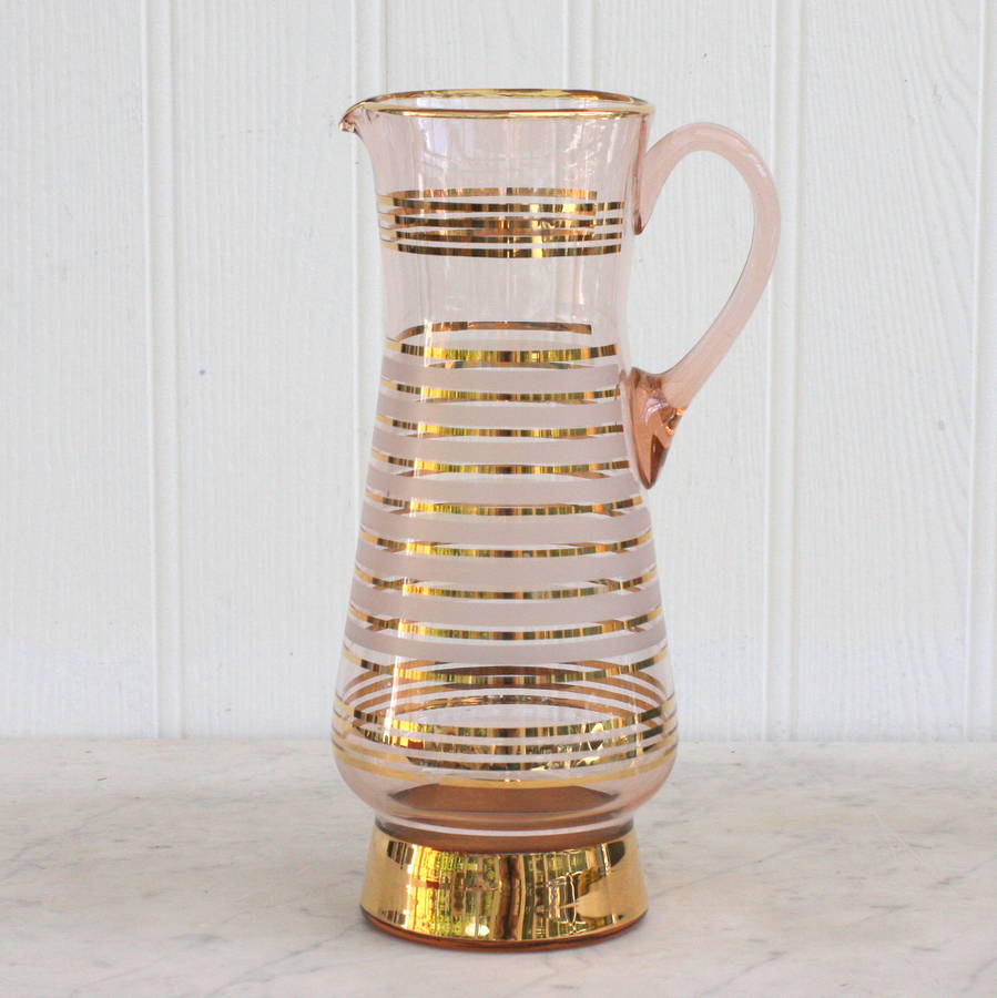 Vintage Pink And Gold Glass Jug By Magpie Living