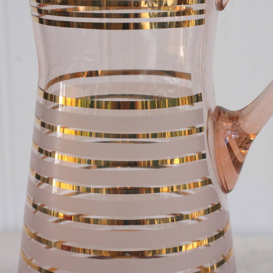 Vintage Pink And Gold Glass Jug By Magpie Living