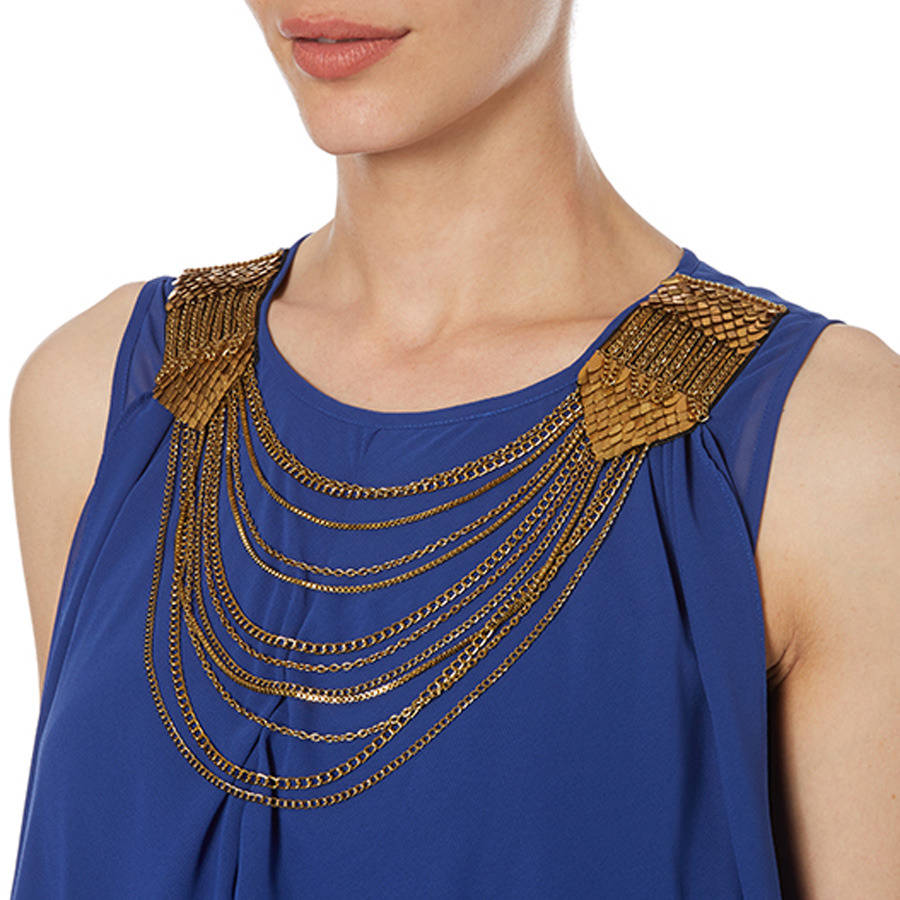 Blue Dress With Gold Chain Detail By Raishma