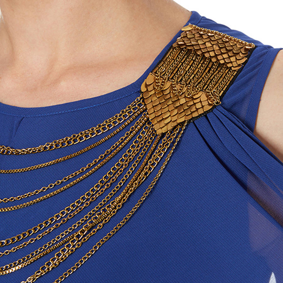 Blue Dress With Gold Chain Detail By Raishma