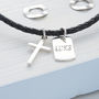 Personalised Silver Cross And Mini Tag Leather Necklace, thumbnail 1 of 6