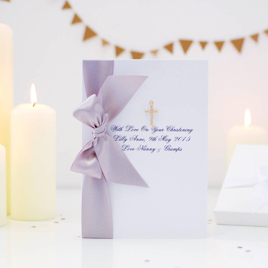 24k Gold Plated Cross Personalised Christening Card Lg, 1 of 8
