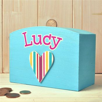 Personalised Money Box With Stripey Heart, 3 of 3