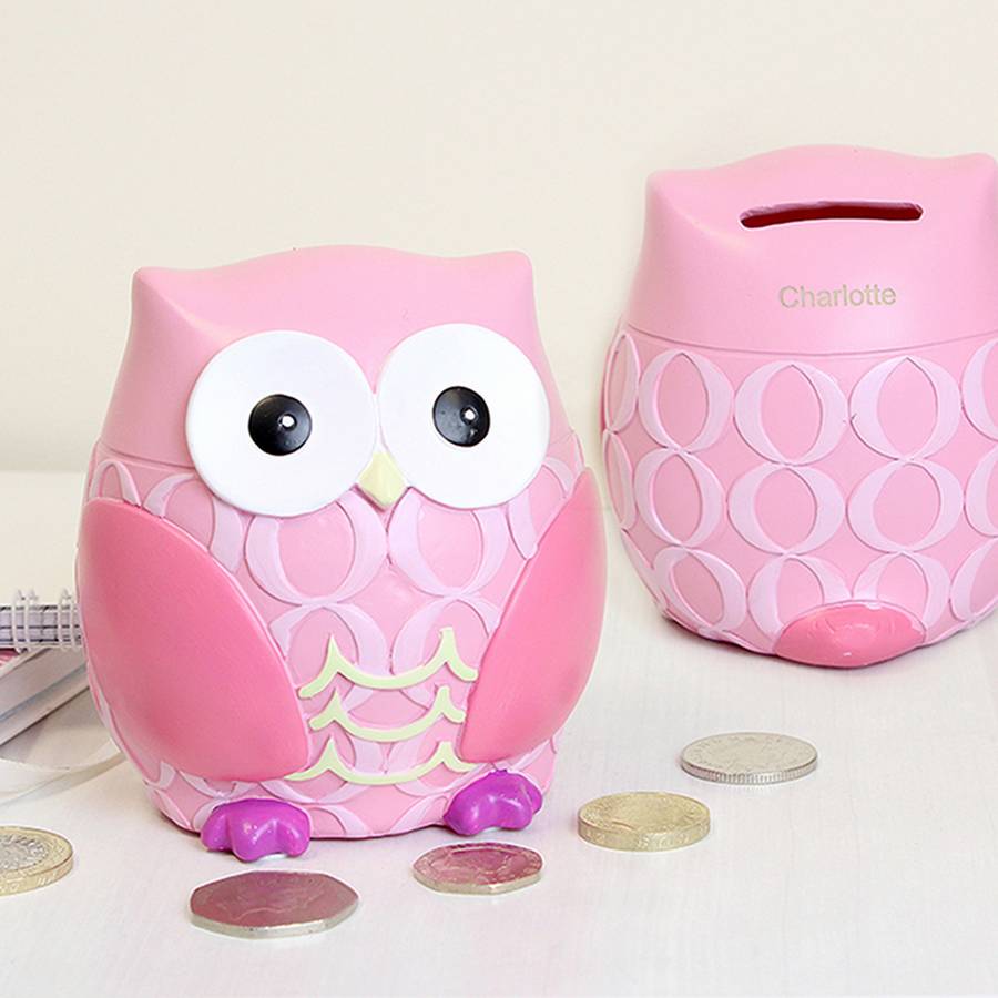 pink owl personalised money box by chalk and cheese candles and wax