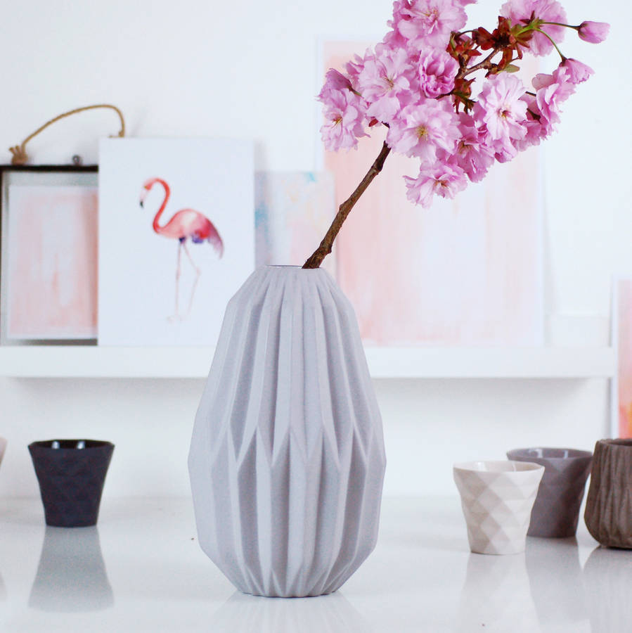 Fluted Concrete Folded Origami Matte Grey Vase By The Luxe Co ...