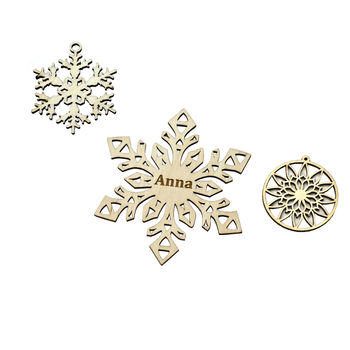 Set Of Three Personalised Wooden Snowflake Decorations, 3 of 3