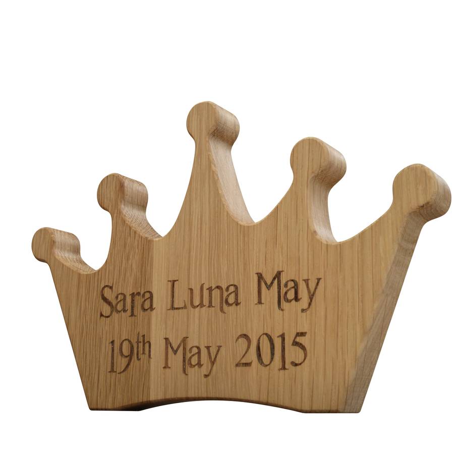 Personalised Child's Oak Wooden Crown Keepsake By Edge Inspired