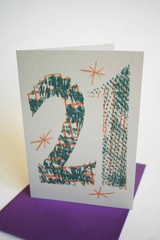 'Magic Numbers' 21st Birthday Hand Printed Card, 4 of 7