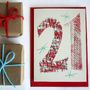 'Magic Numbers' 21st Birthday Hand Printed Card, thumbnail 1 of 7