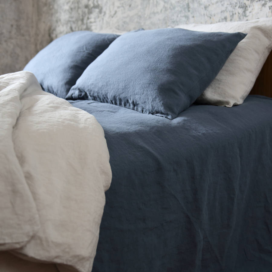 Blue LinenMe Stone Washed Bed Linen Flat Sheet 107 x 115
