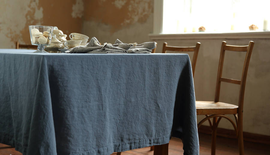 Stone Washed Blue Linen Tablecloth, 1 of 5