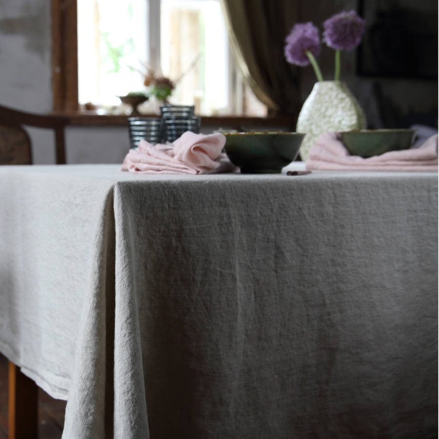 Stone Washed Oatmeal Linen Tablecloth By Linenme Stone Washed Oatmeal Linen Tablecloth