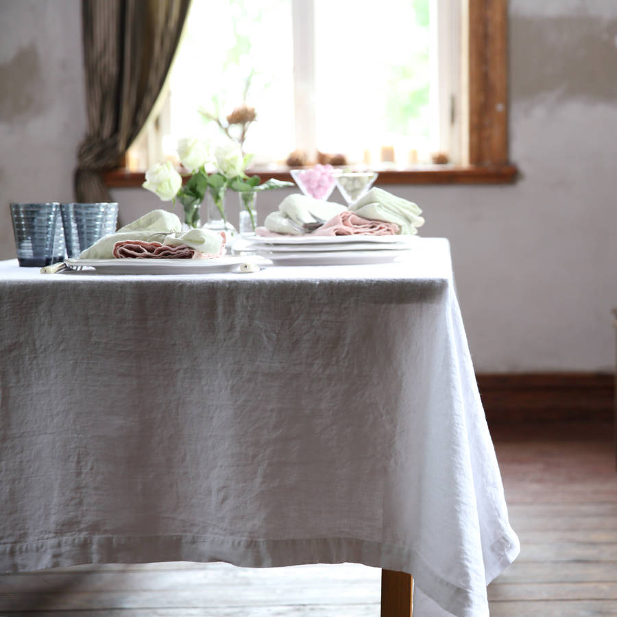 Stone Washed White Linen Tablecloth, 1 of 4