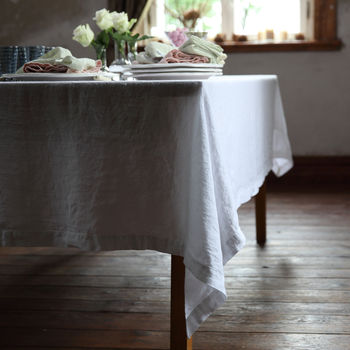 Stone Washed White Linen Tablecloth, 3 of 4