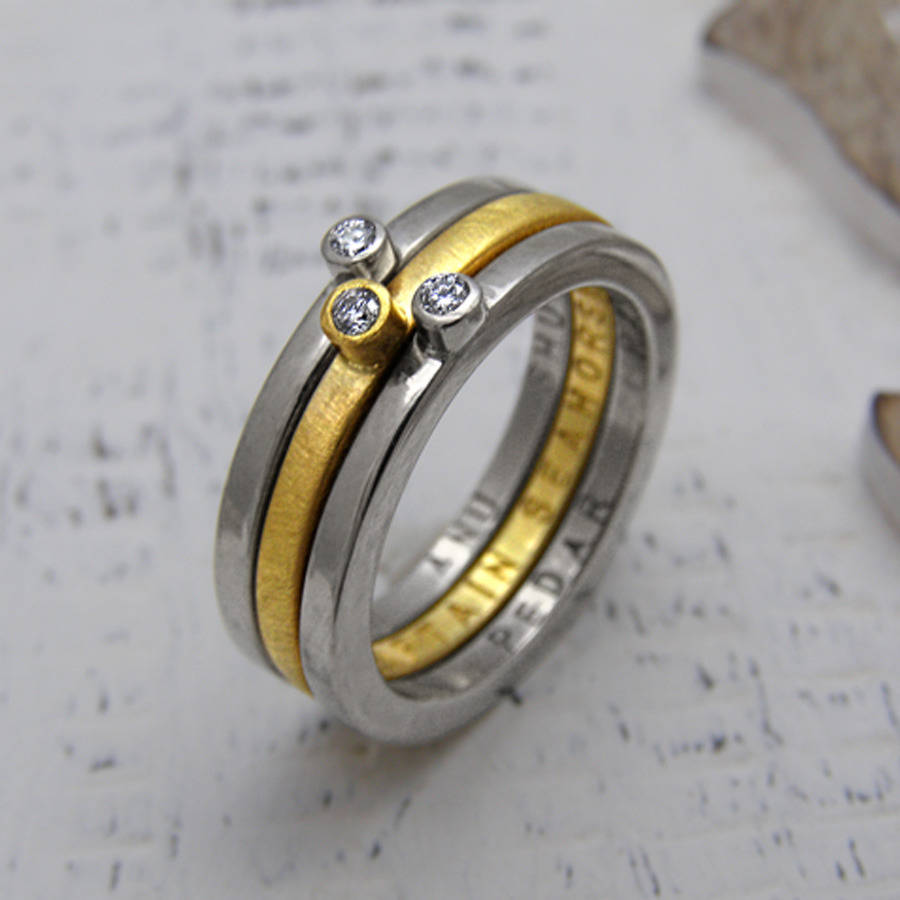 Personalised Yellow And White Gold Stacking Ring By Soremi Jewellery