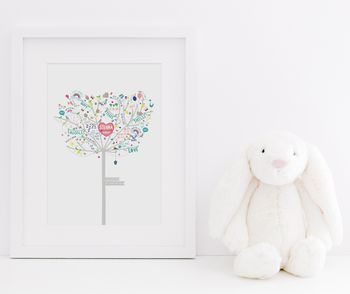 Personalised New Baby Girl Happiness Tree Print, 4 of 12