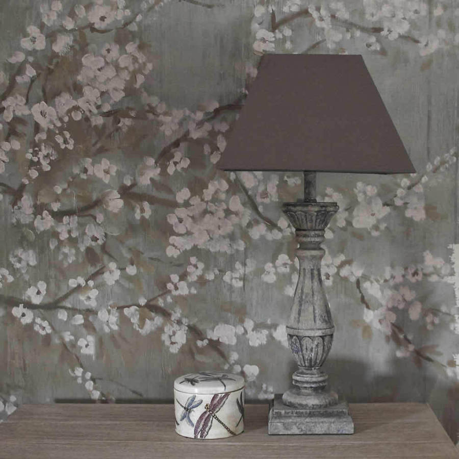 Elegant Distressed Grey Table Lamp And Shade By Cowshed ...