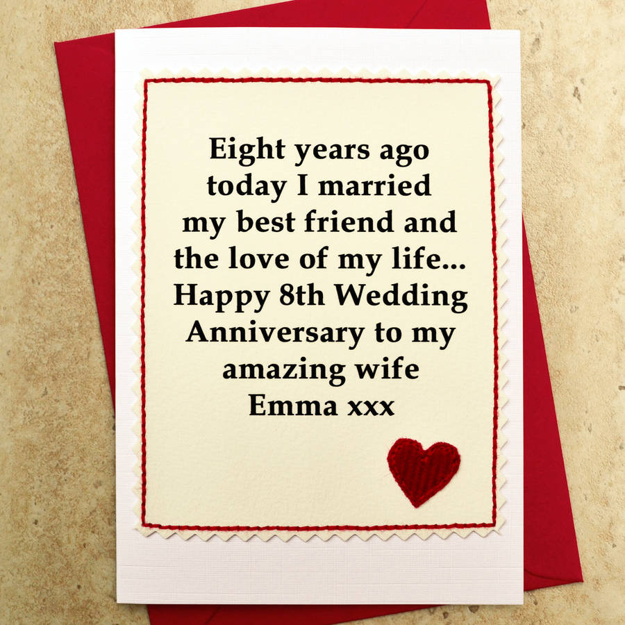 personalised 8th wedding  anniversary  card  by jenny arnott 