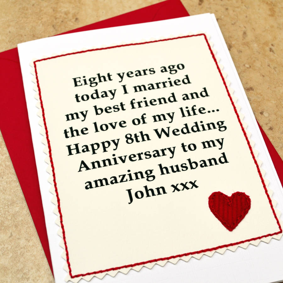 personalised 8th wedding  anniversary  card by jenny arnott 