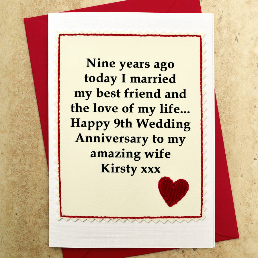 personalised 9th wedding  anniversary  card  by jenny arnott 