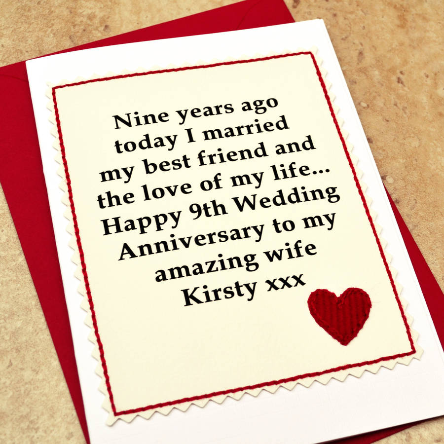 personalised 9th wedding  anniversary  card by jenny arnott 