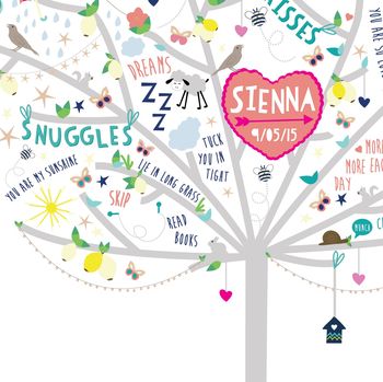 Personalised New Baby Girl Happiness Tree Print, 7 of 12