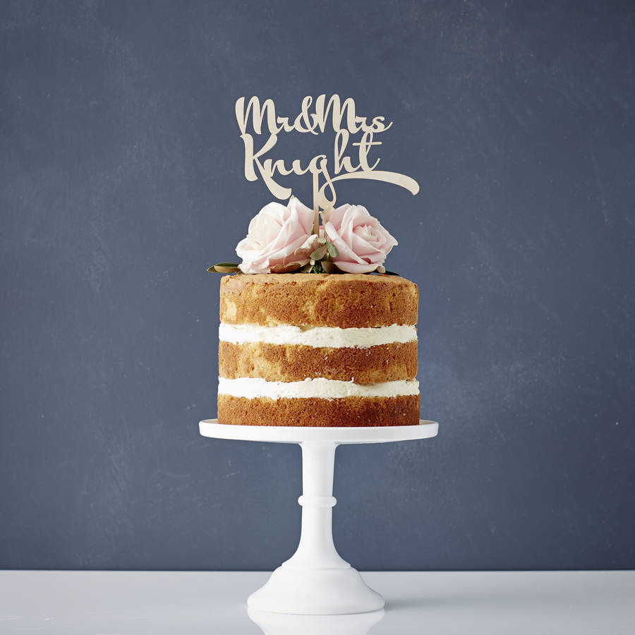 Personalised Calligraphy Wooden Wedding Cake Topper By Sophia