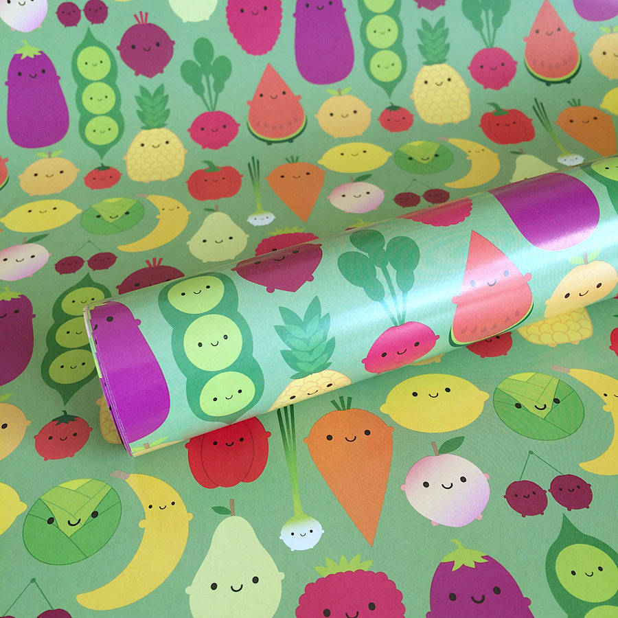 Five Sheets Of Five A Day Fruit And Veg Wrapping Paper By Asking For