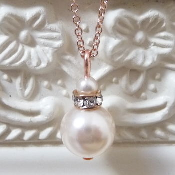 Rose Gold Plated Crystal And Pearl Pendant Necklace, 2 of 4