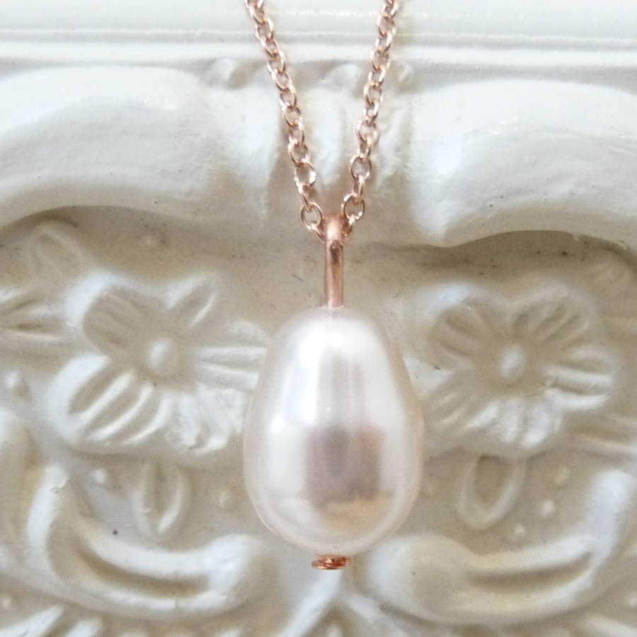 rose gold teardrop pearl pendant necklace by katherine swaine