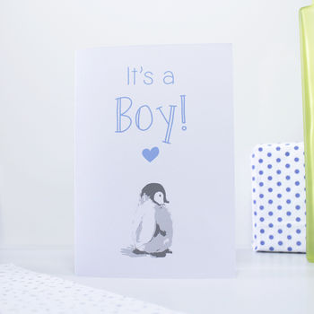'It's A Boy' Baby Penguin Announcement Card, 2 of 2
