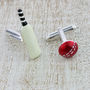 Stylised Silver Enamel Cricket Bat And Ball Cufflinks, thumbnail 3 of 5
