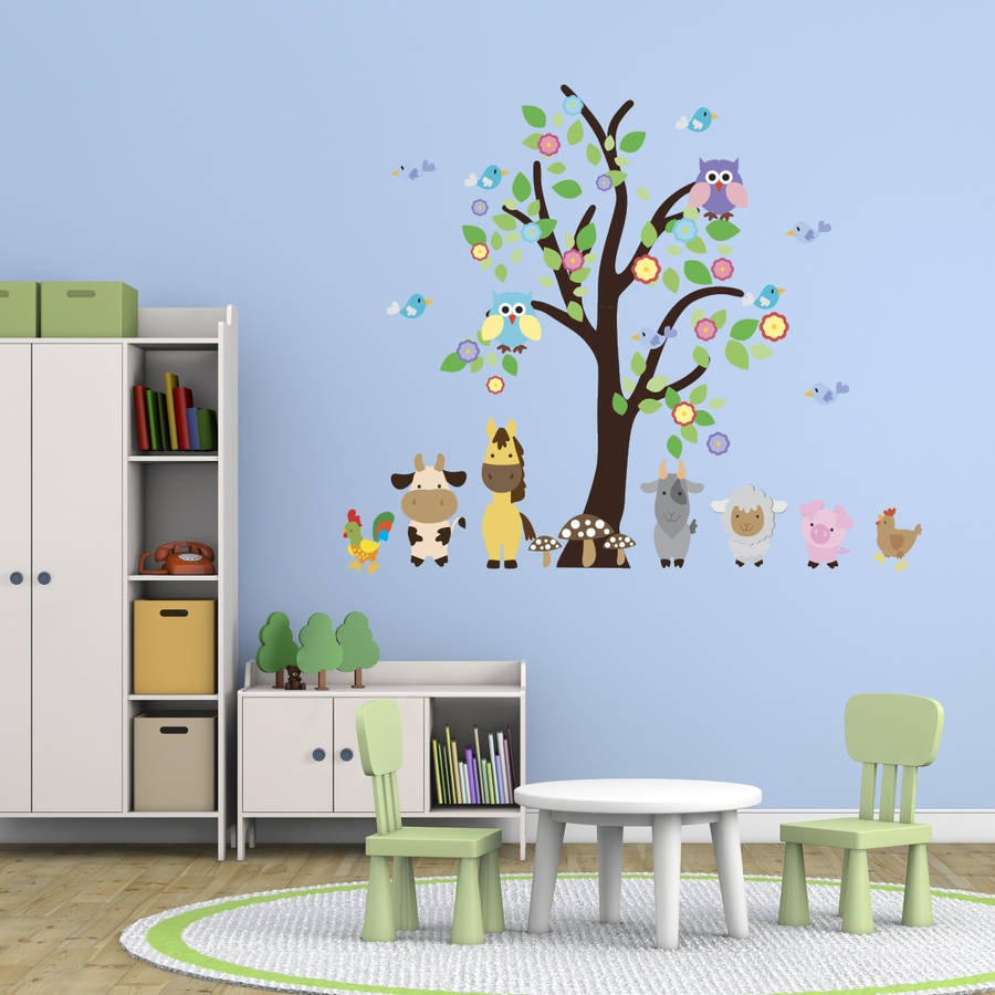 Tree With Farmyard Animals Wall Sticker By Mirrorin
