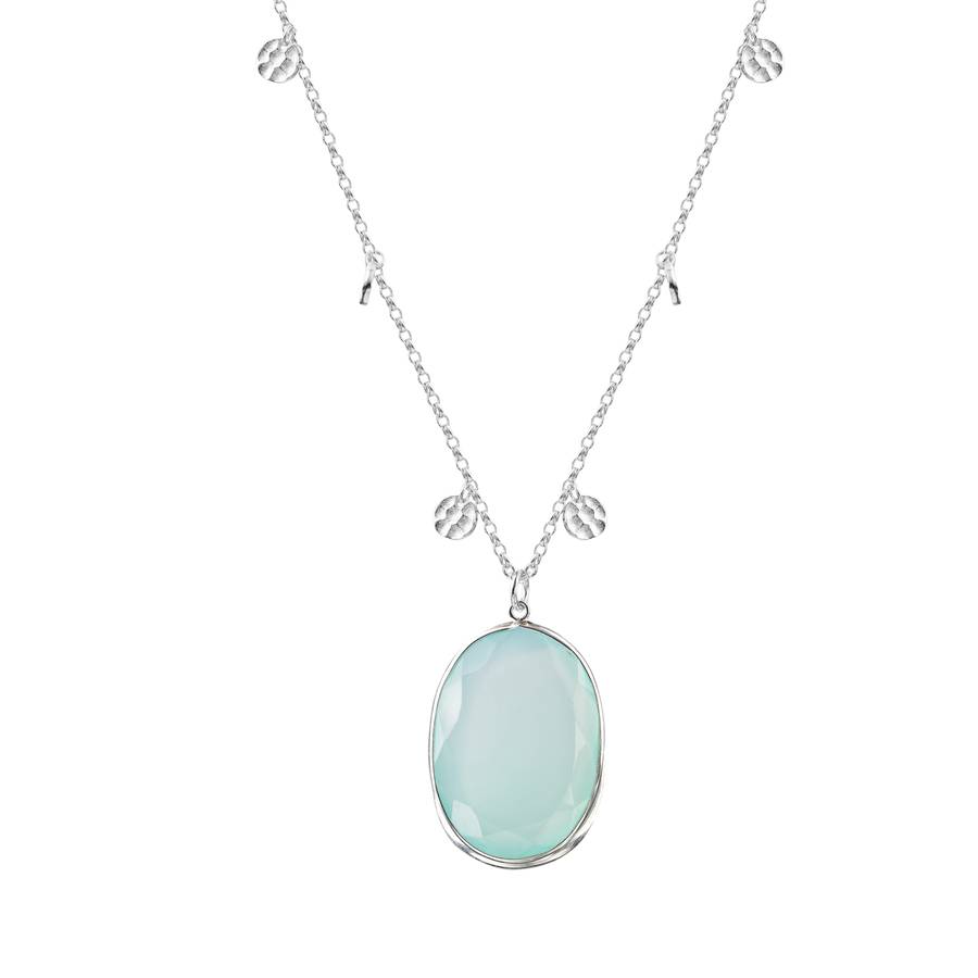 Solid Silver Necklace With Aqua Chalcedony Pendant, 1 of 5