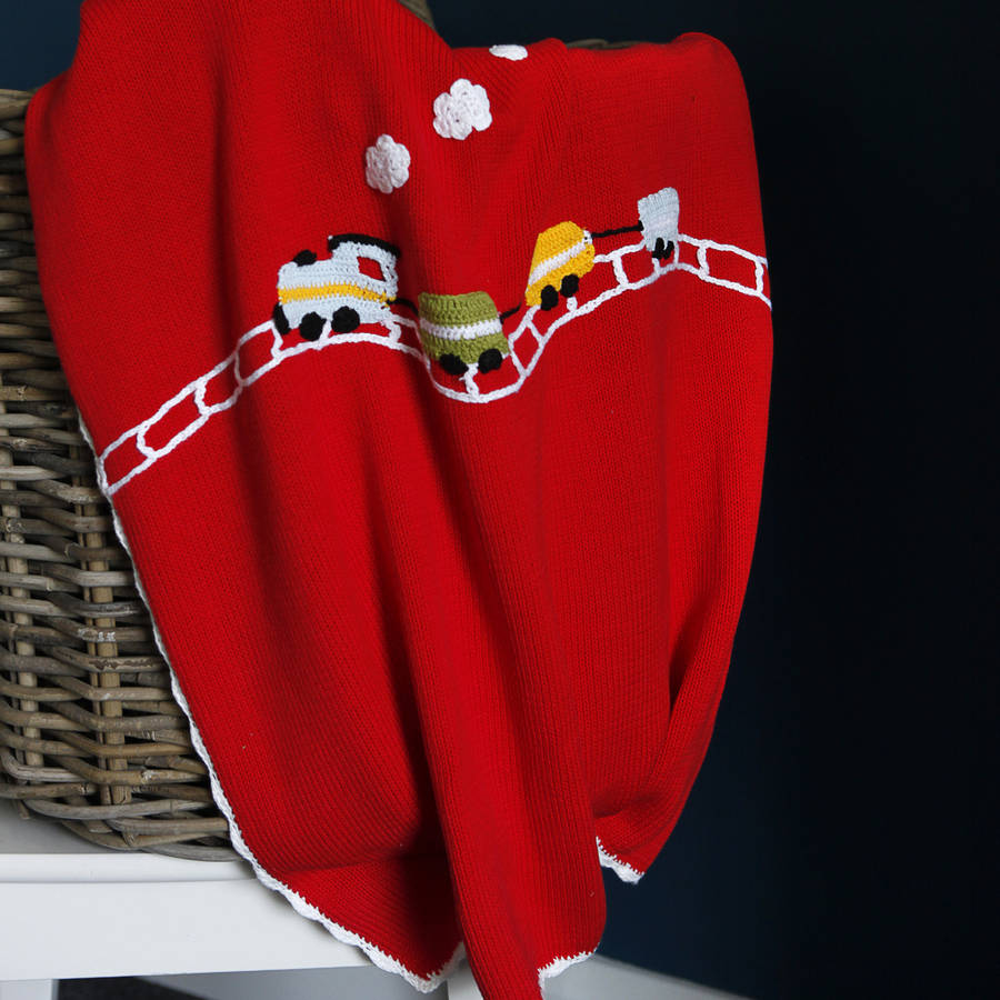 Personalised Knitted Train Blanket By The Alphabet Gift Shop